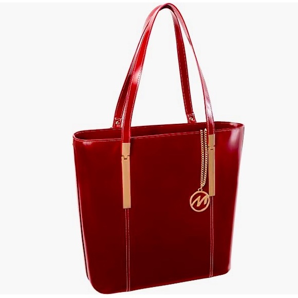 Mcklein USA Cristina Ruby Red gold Leather Tote with tablet pocket office bag - Picture 14 of 14
